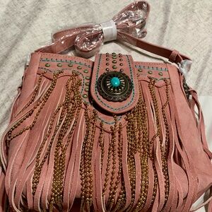 Montana West Leather Pink Fringe Crossbody Bag